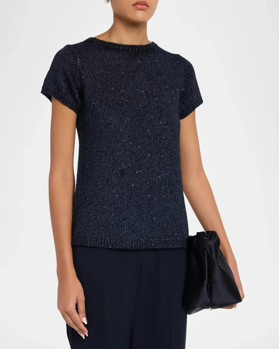 Neiman Marcus Cashmere Collection Cashmere Sequin Knit Top | Thumbnail 4 Neiman Marcus Cashmere Collection Cashmere Sequin Knit Top | Thumbnail 4
