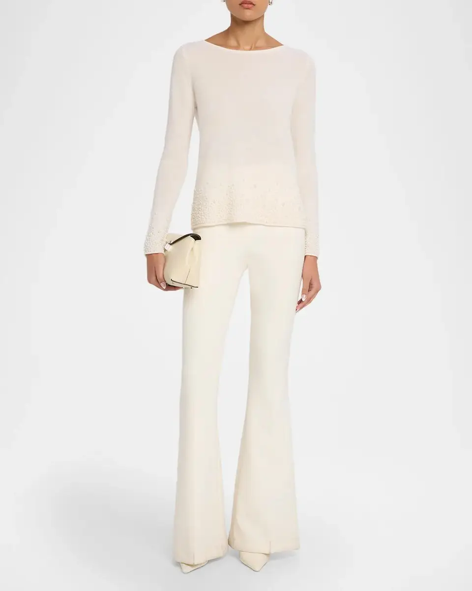 Neiman Marcus Cashmere Collection Cashmere Beaded Bateau-Neck Sweater | Thumbnail 2