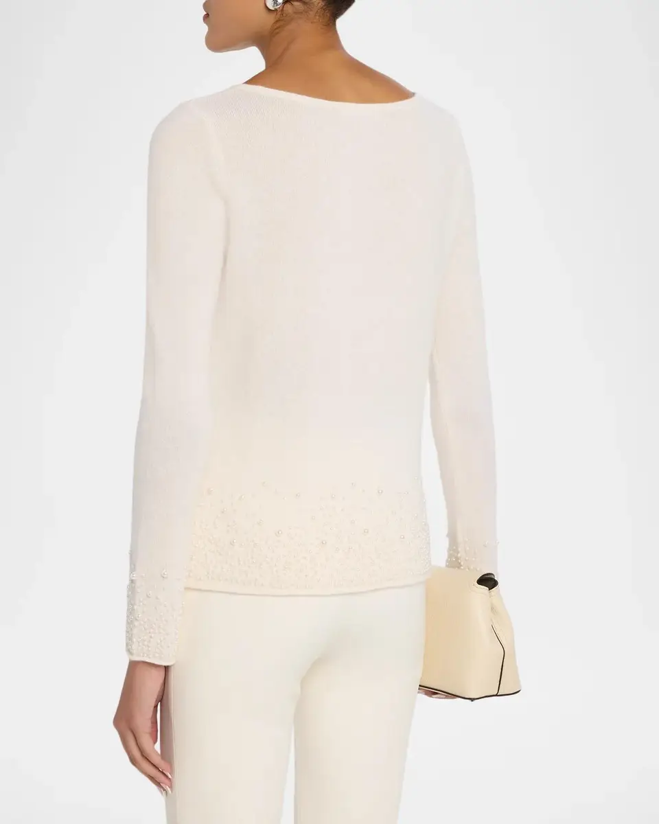 Neiman Marcus Cashmere Collection Cashmere Beaded Bateau-Neck Sweater | Thumbnail 3