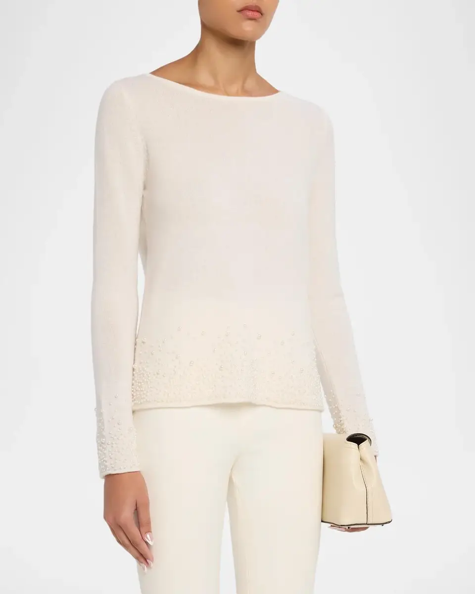 Neiman Marcus Cashmere Collection Cashmere Beaded Bateau-Neck Sweater | Thumbnail 4
