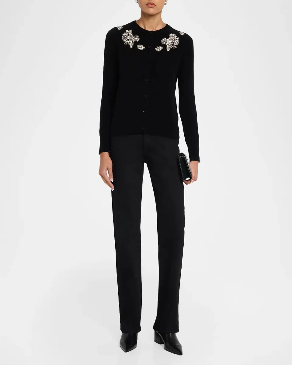 Neiman Marcus Cashmere Collection Cashmere Crystal Applique Cardigan | Thumbnail 2