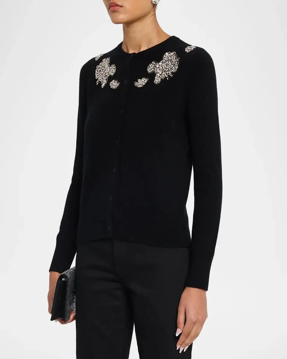 Neiman Marcus Cashmere Collection Cashmere Crystal Applique Cardigan | Thumbnail 4