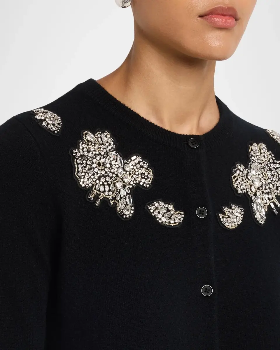 Neiman Marcus Cashmere Collection Cashmere Crystal Applique Cardigan | Thumbnail 5