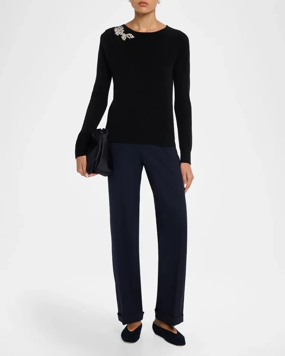 Neiman Marcus Cashmere Collection Cashmere Crystal Applique Sweater | Thumbnail 2