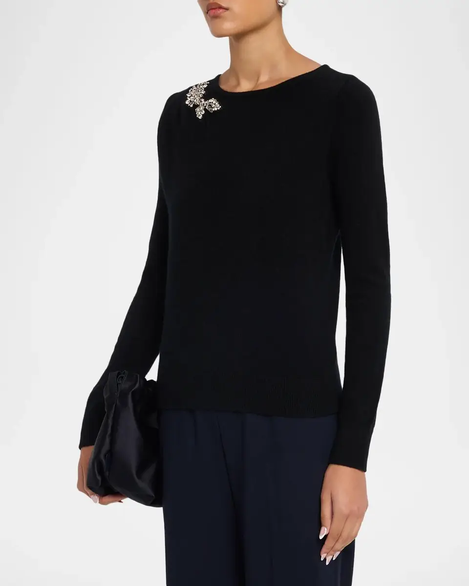 Neiman Marcus Cashmere Collection Cashmere Crystal Applique Sweater | Thumbnail 4