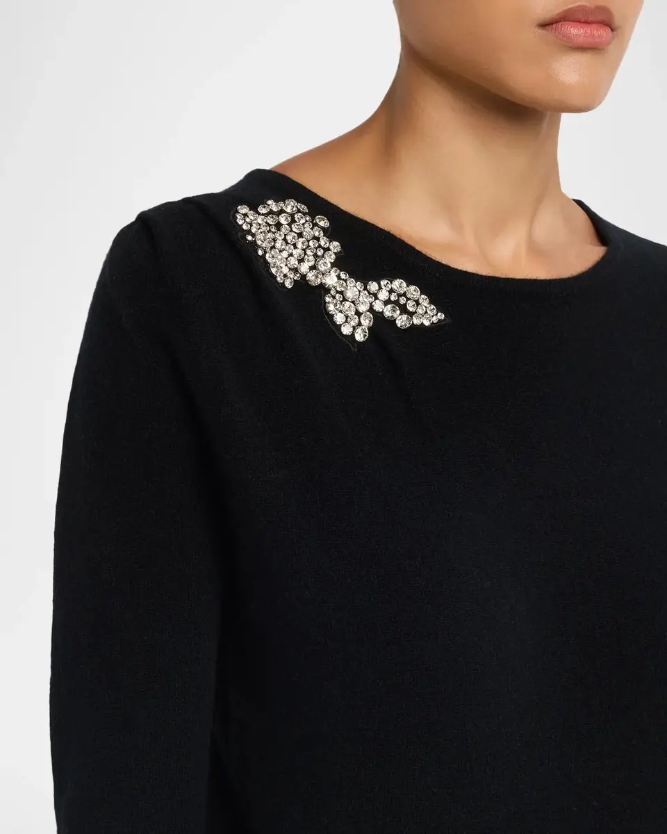 Neiman Marcus Cashmere Collection Cashmere Crystal Applique Sweater | Thumbnail 5