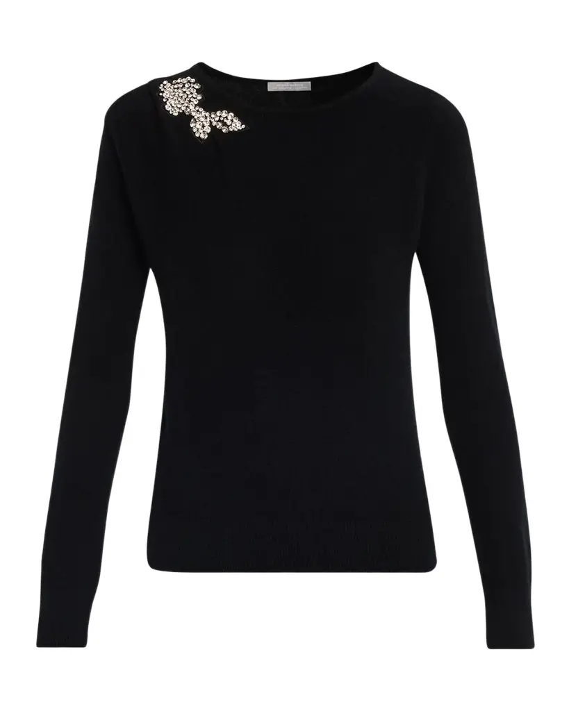 Neiman Marcus Cashmere Collection Cashmere Crystal Applique Sweater