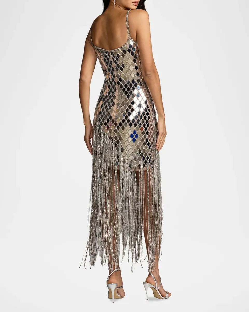Mac Duggal Geometric Mirror Beaded Fringe Midi Dress | Thumbnail 3 Mac Duggal Geometric Mirror Beaded Fringe Midi Dress | Thumbnail 3