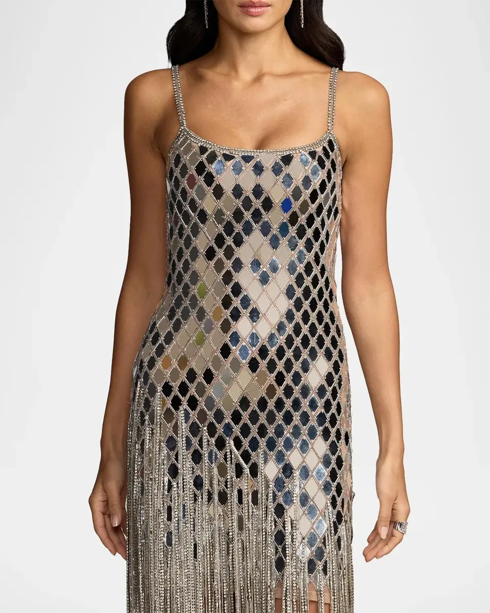 Mac Duggal Geometric Mirror Beaded Fringe Midi Dress | Thumbnail 4 Mac Duggal Geometric Mirror Beaded Fringe Midi Dress | Thumbnail 4