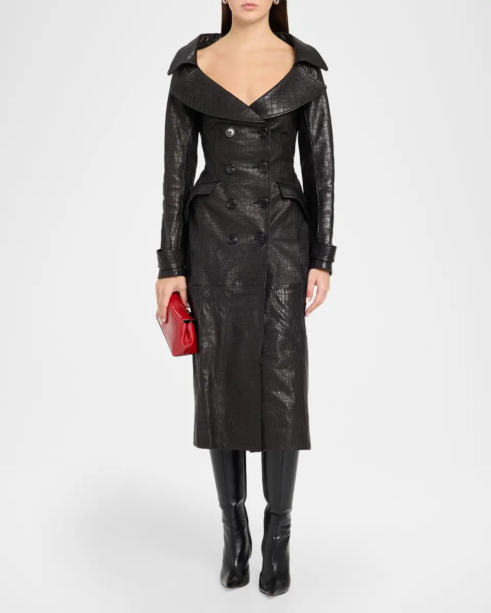 Sergio Hudson Croc-Embossed Leather Trench Coat | Thumbnail 2