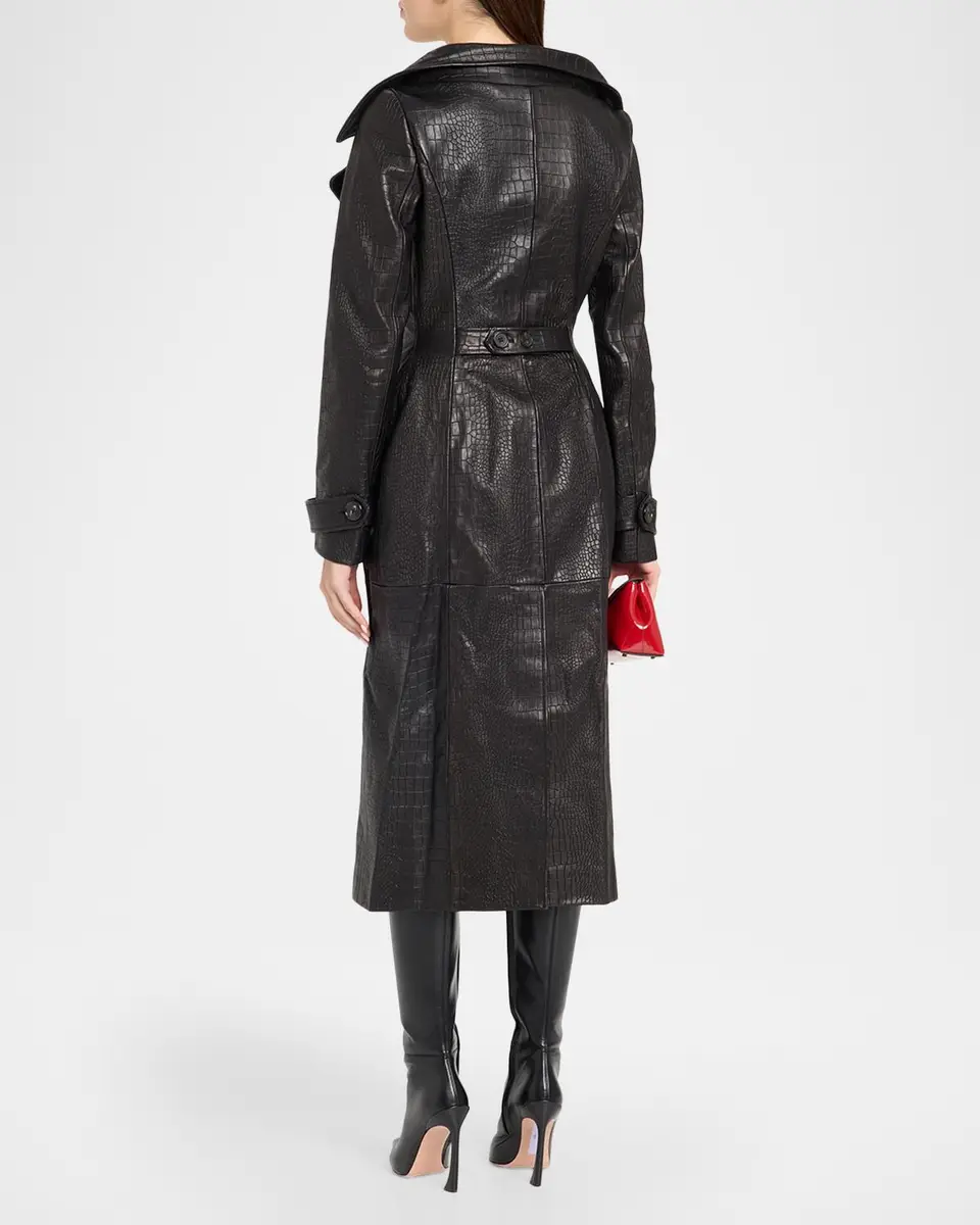 Sergio Hudson Croc-Embossed Leather Trench Coat | Thumbnail 3