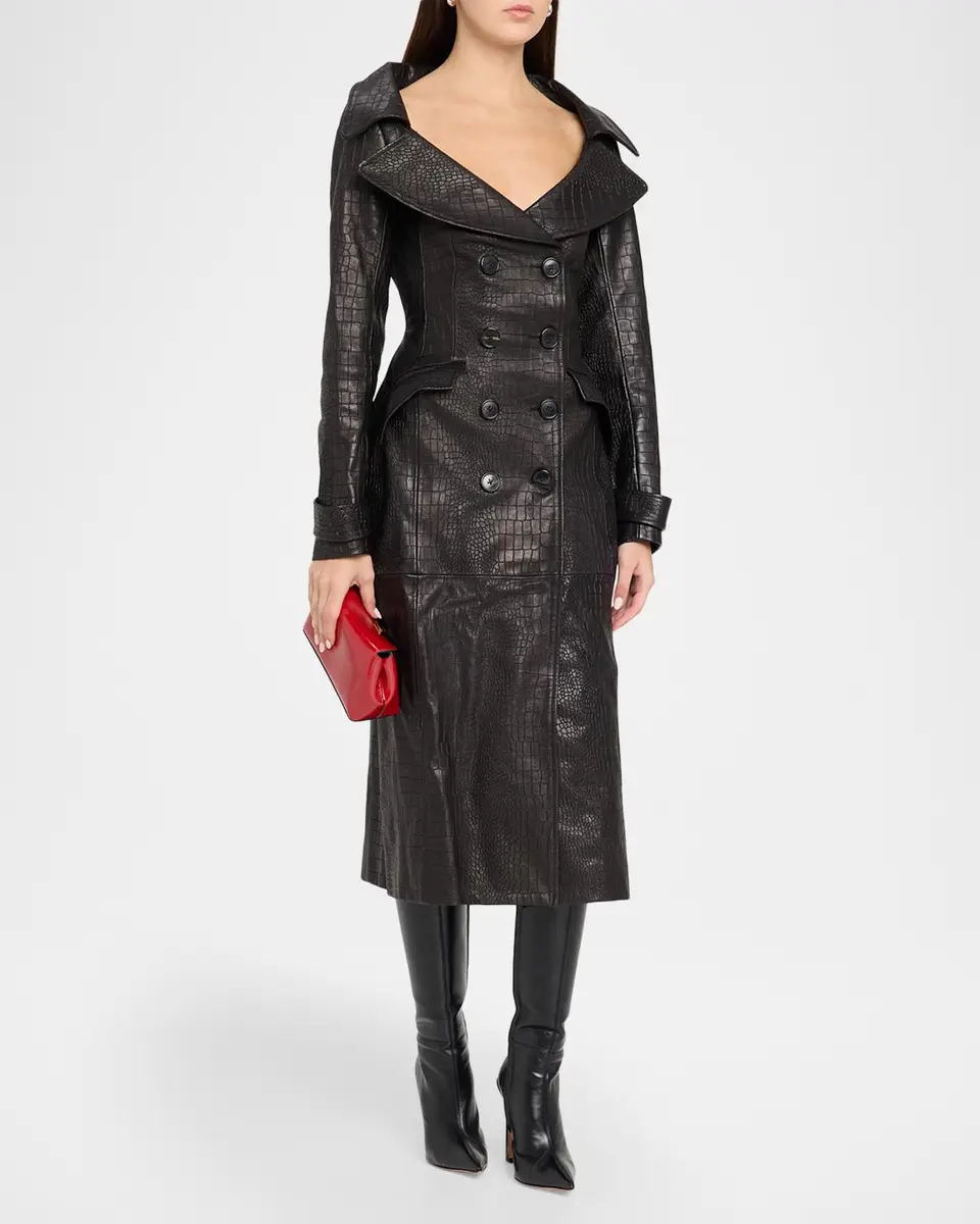 Sergio Hudson Croc-Embossed Leather Trench Coat | Thumbnail 4