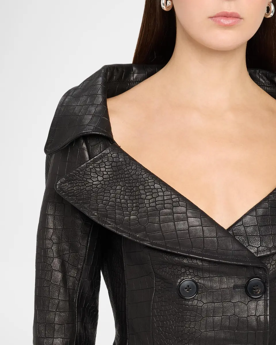 Sergio Hudson Croc-Embossed Leather Trench Coat | Thumbnail 5