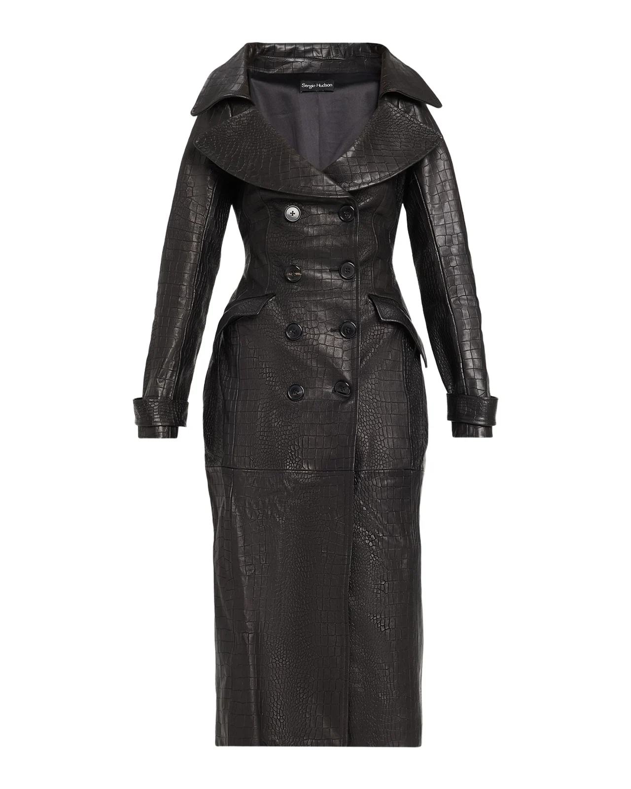 Sergio Hudson Croc-Embossed Leather Trench Coat