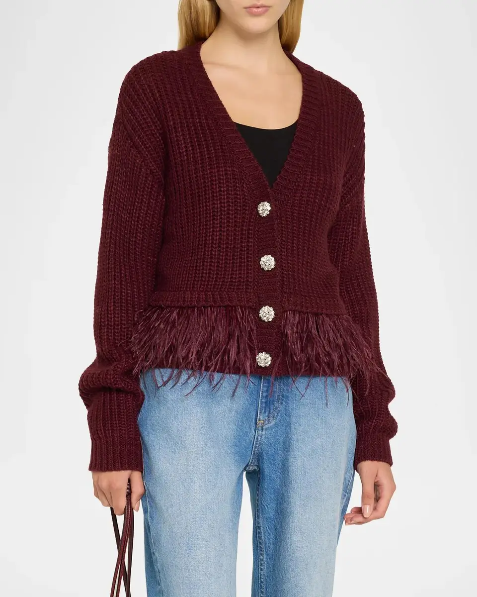 Cinq à Sept Krissi Feather-Trim Cardigan | Thumbnail 4