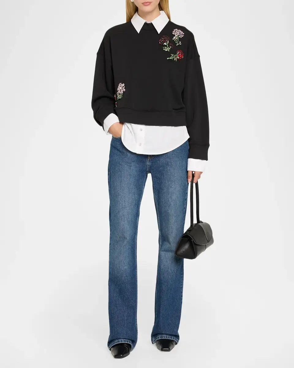 Cinq à Sept Rhinestone Roses Layered Sweatshirt | Thumbnail 2 Cinq à Sept Rhinestone Roses Layered Sweatshirt | Thumbnail 2