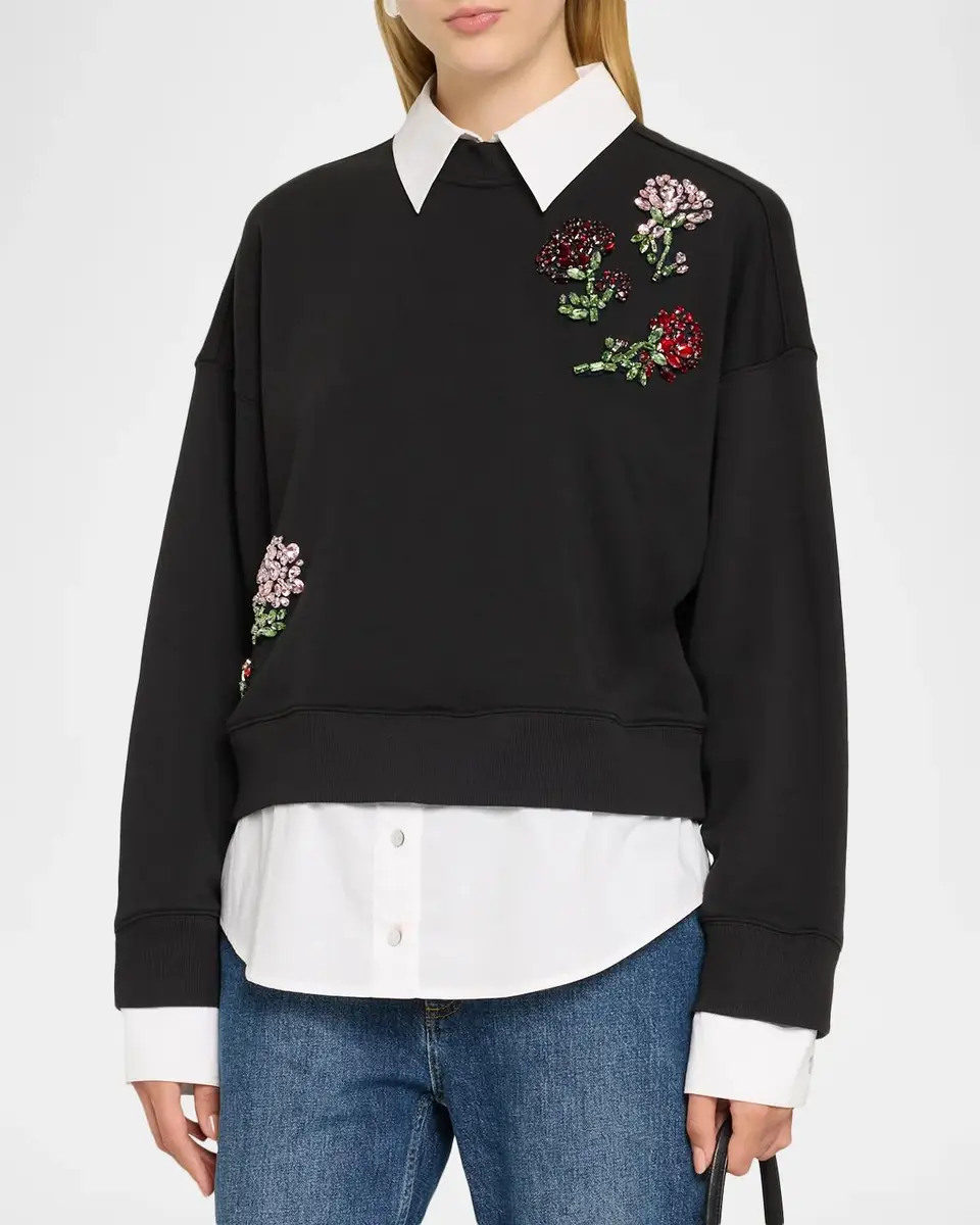 Cinq à Sept Rhinestone Roses Layered Sweatshirt | Thumbnail 4 Cinq à Sept Rhinestone Roses Layered Sweatshirt | Thumbnail 4