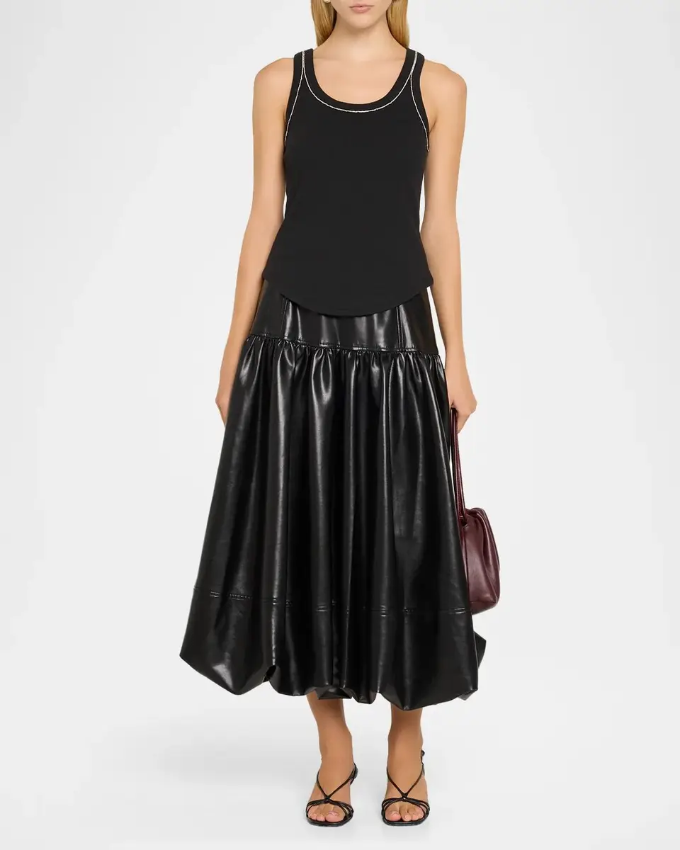 Cinq à Sept Lite Vegan Leather Bubble Midi Skirt | Thumbnail 2