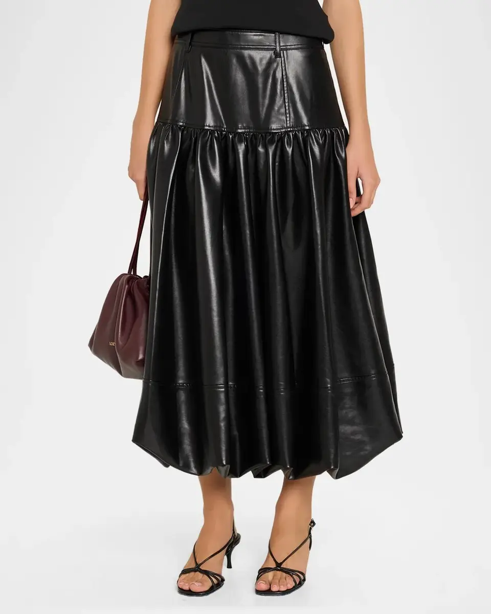 Cinq à Sept Lite Vegan Leather Bubble Midi Skirt | Thumbnail 4