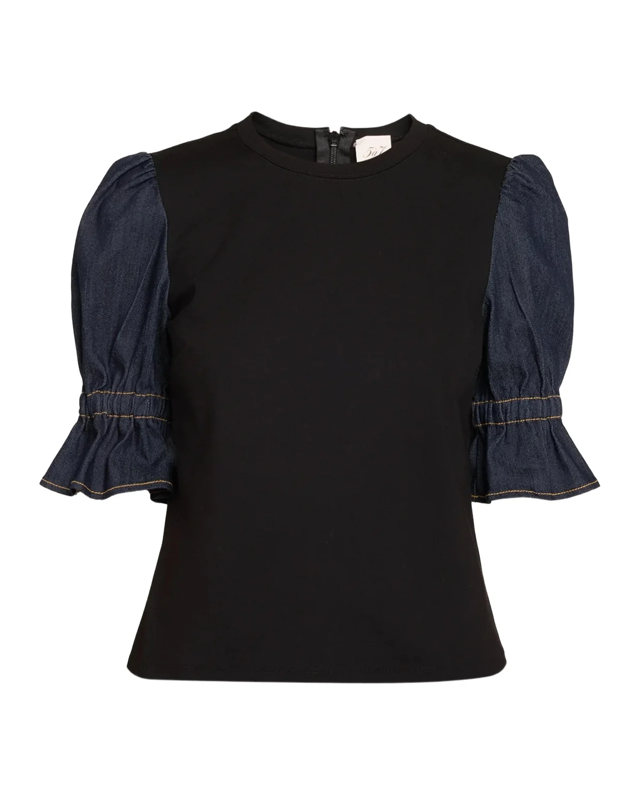Cinq à Sept Ponte Indigo Puff-Sleeve Top