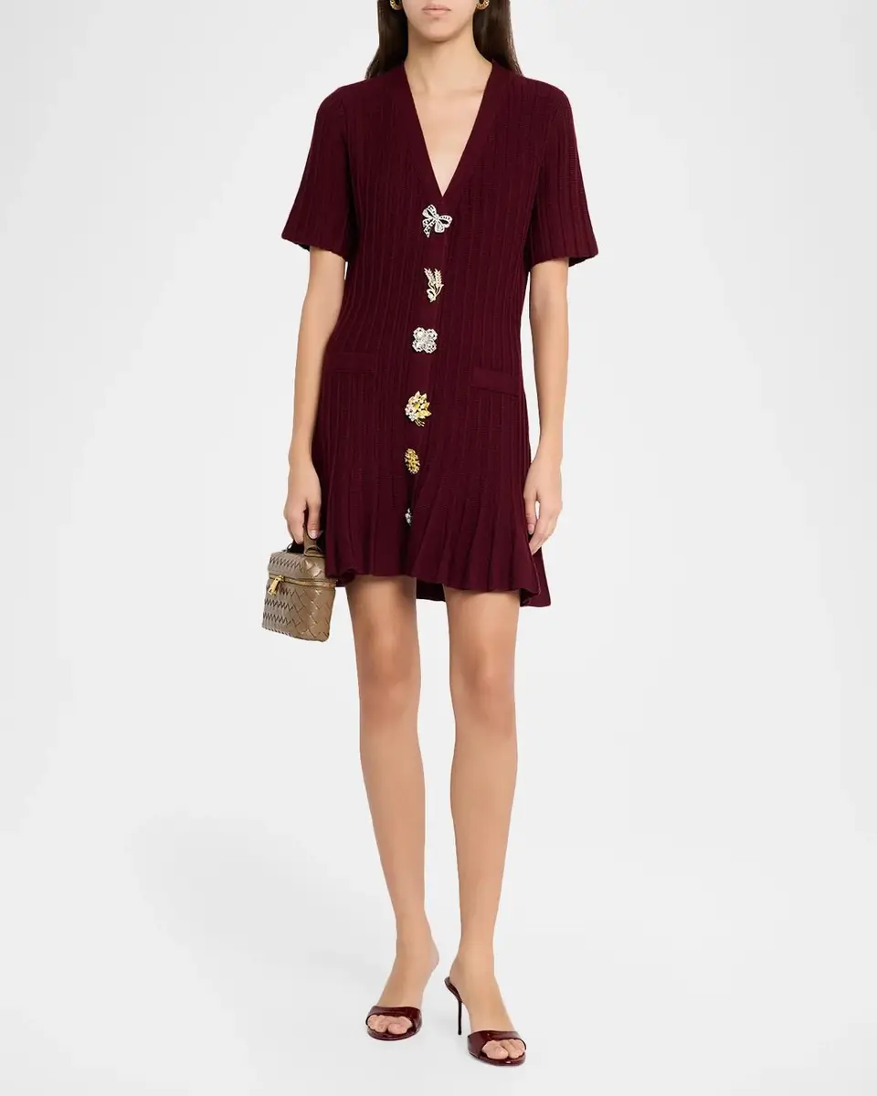 Cinq à Sept Calyssa Embellished-Button Wool-Blend Mini Dress | Thumbnail 2