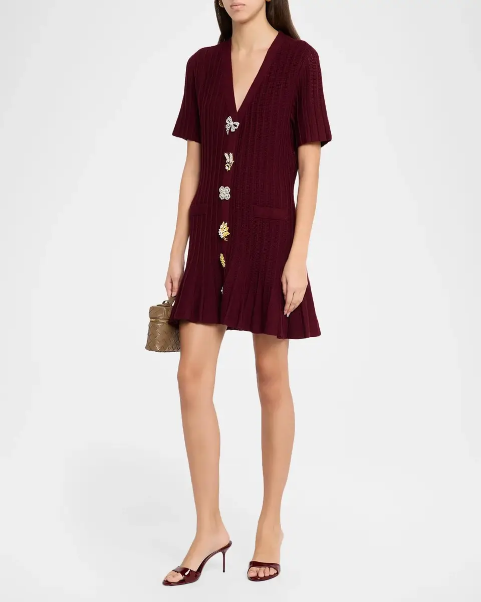 Cinq à Sept Calyssa Embellished-Button Wool-Blend Mini Dress | Thumbnail 4