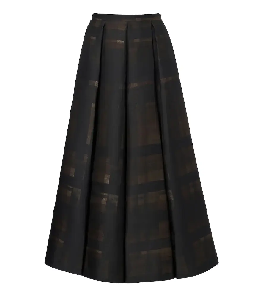 Sylvane checked pleated mikado midi skirt Sylvane checked pleated mikado midi skirt