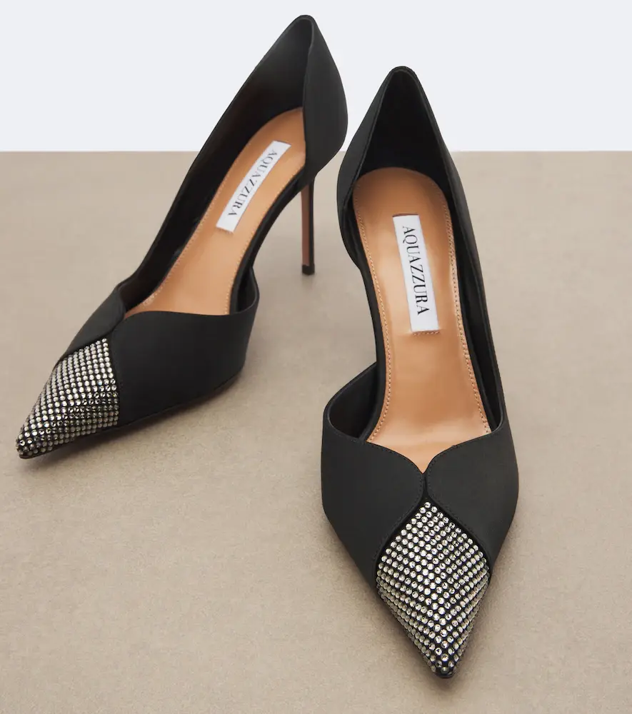 Aquazzura Narcisse crystal-embellished satin pumps | Thumbnail 3