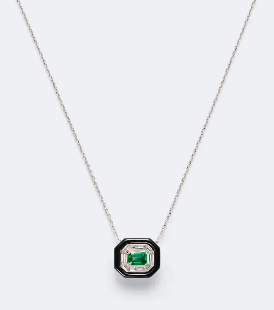 Nikos Koulis Oui 18kt white gold and enamel pendant necklace with emerald and diamonds | Thumbnail 3 Nikos Koulis Oui 18kt white gold and enamel pendant necklace with emerald and diamonds | Thumbnail 3