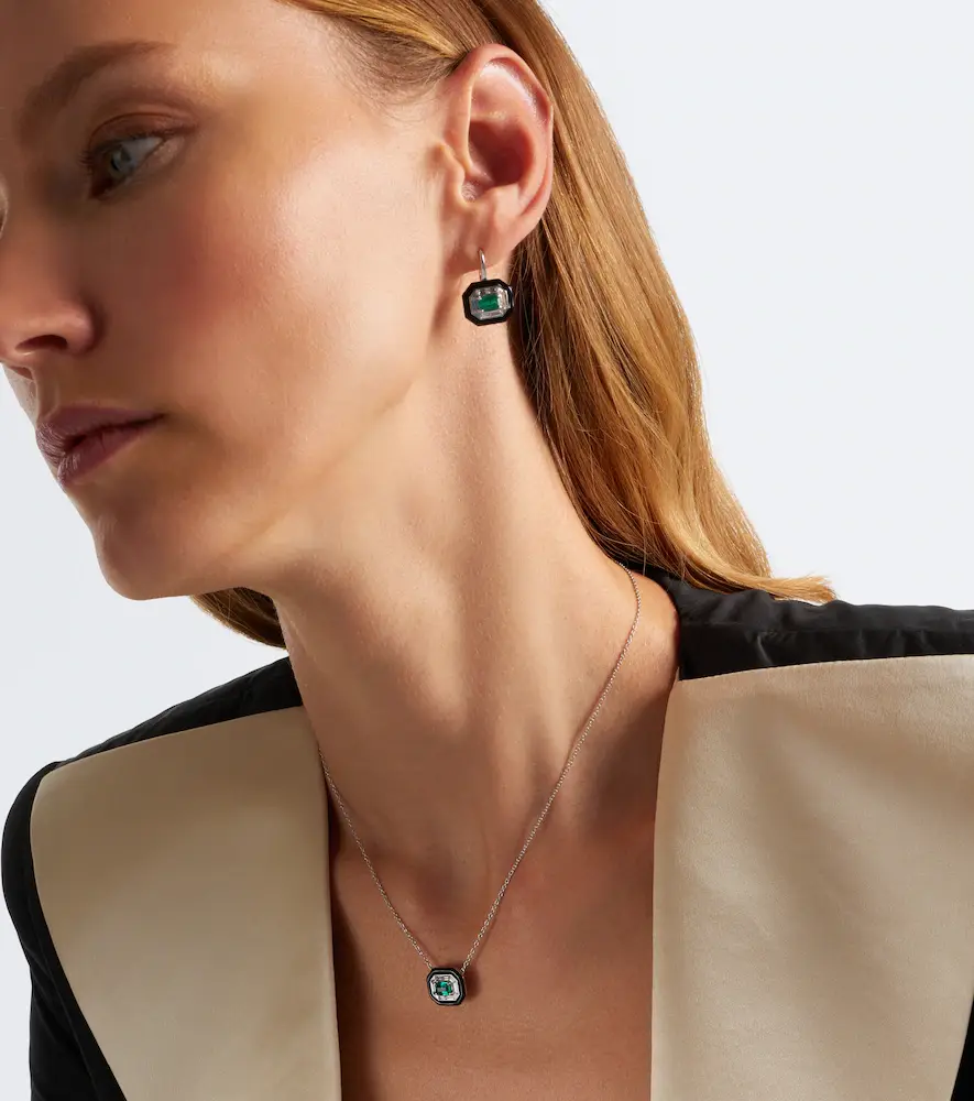 Nikos Koulis Oui 18kt white gold and enamel pendant necklace with emerald and diamonds | Thumbnail 5 Nikos Koulis Oui 18kt white gold and enamel pendant necklace with emerald and diamonds | Thumbnail 5