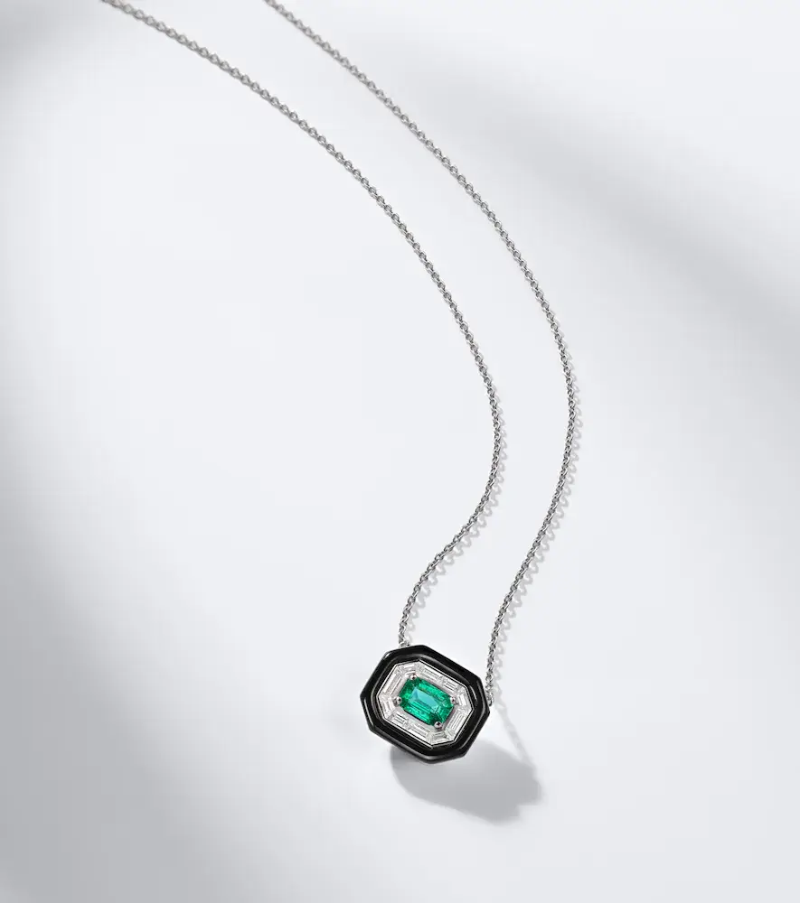 Nikos Koulis Oui 18kt white gold and enamel pendant necklace with emerald and diamonds | Thumbnail 6 Nikos Koulis Oui 18kt white gold and enamel pendant necklace with emerald and diamonds | Thumbnail 6