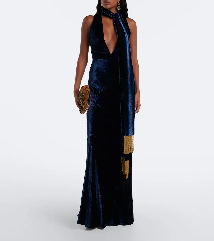 Etro Scarf-detail velvet gown | Thumbnail 3 Etro Scarf-detail velvet gown | Thumbnail 3