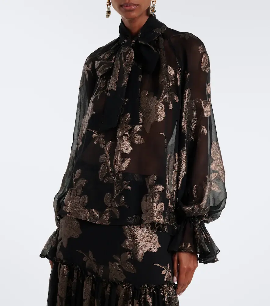 Etro Tie-neck silk-blend fil coupé blouse | Thumbnail 2 Etro Tie-neck silk-blend fil coupé blouse | Thumbnail 2