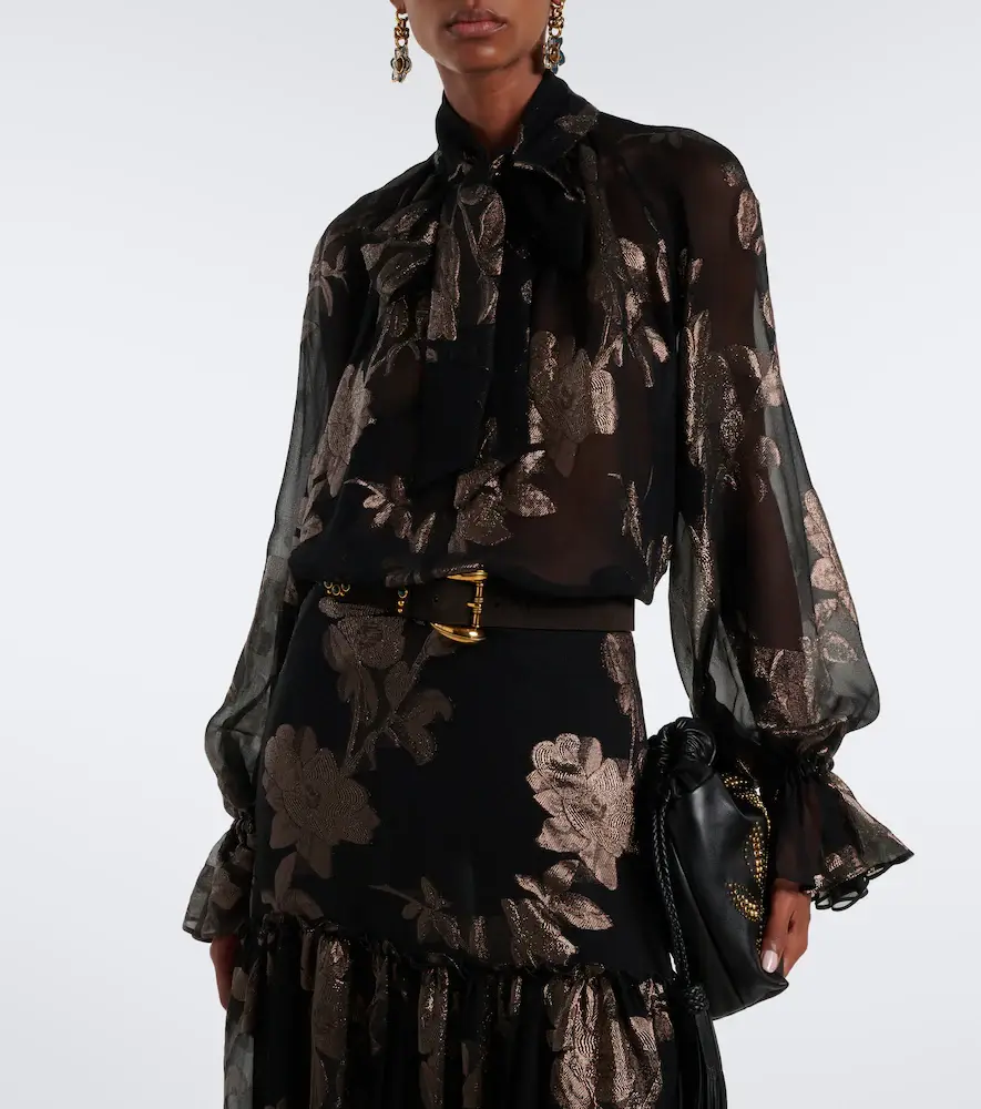 Etro Tie-neck silk-blend fil coupé blouse | Thumbnail 5 Etro Tie-neck silk-blend fil coupé blouse | Thumbnail 5