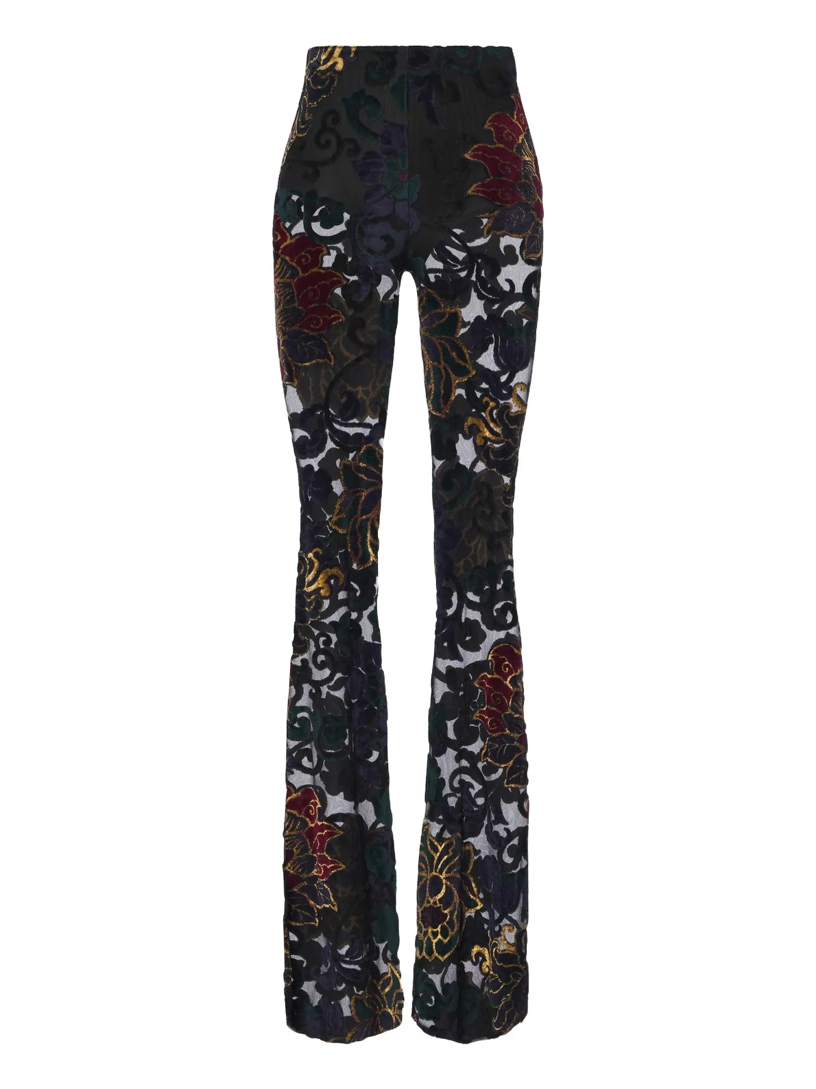 Devoré floral sheer flared pants
