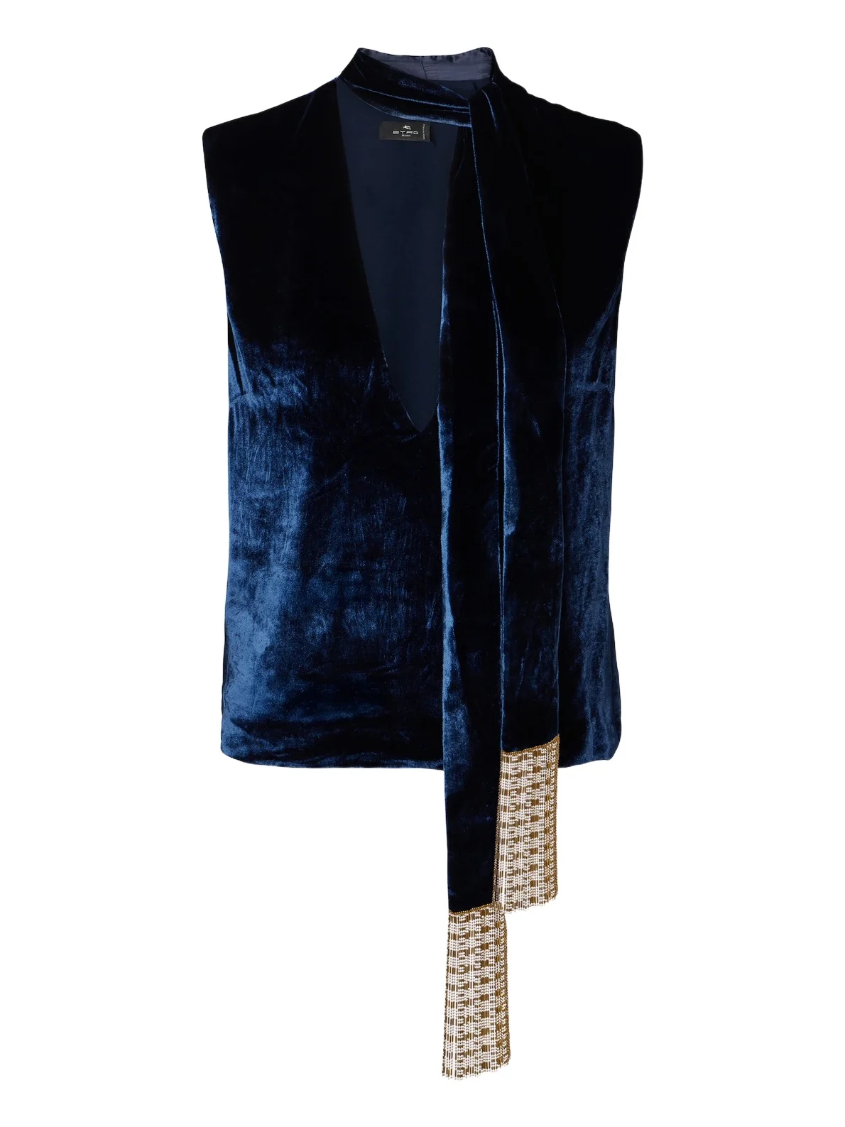 Etro Fringed tie-neck velvet top