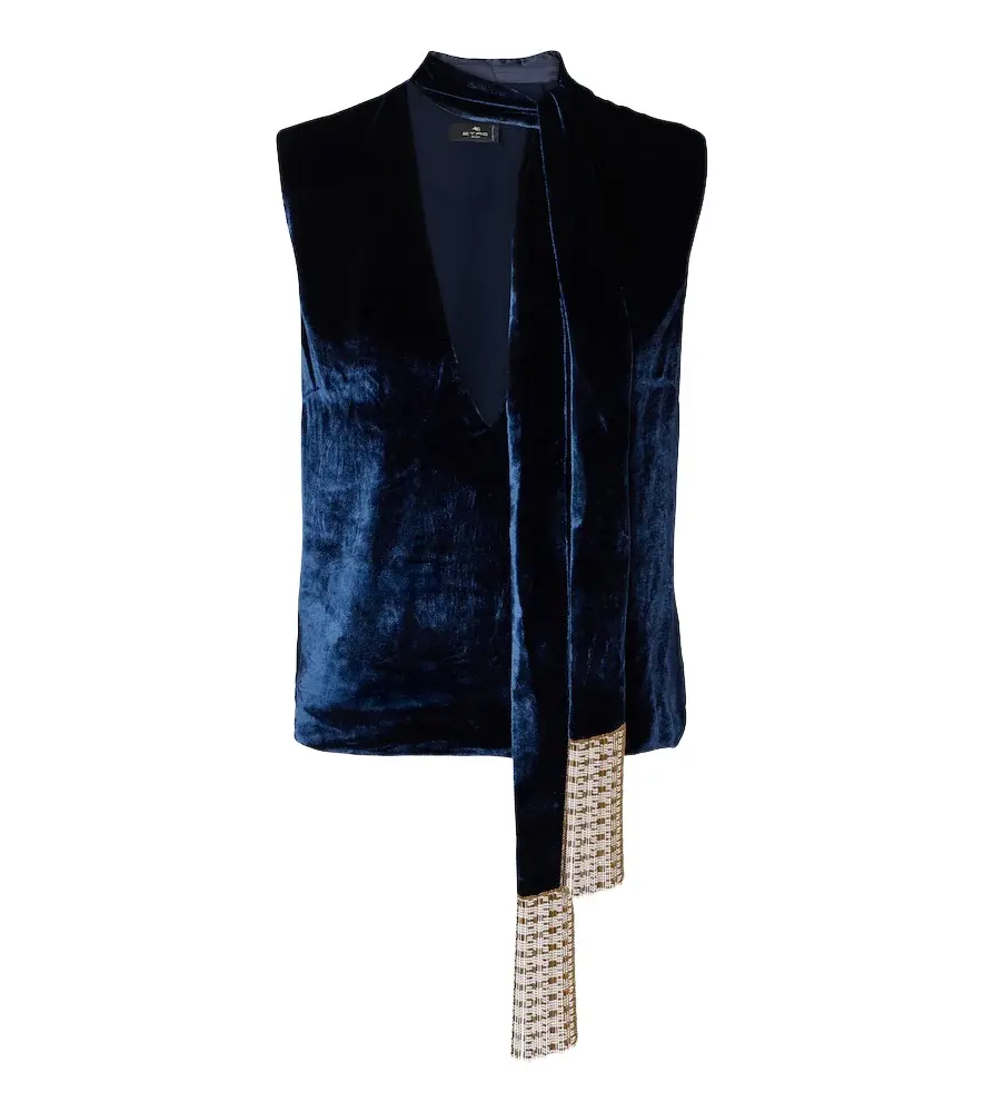 Etro Fringed tie-neck velvet top