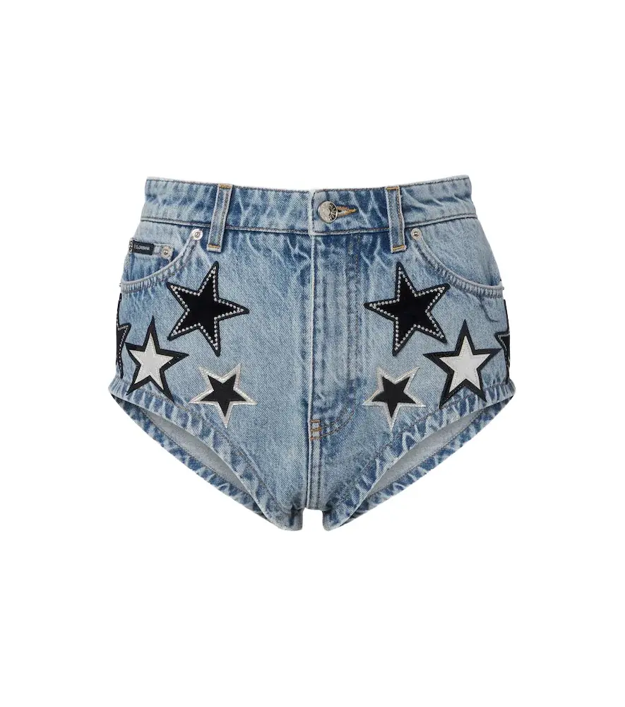 Patch-appliqué denim micro shorts