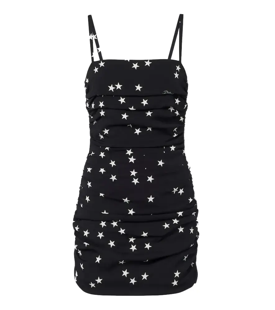 Printed ruched silk-blend minidress