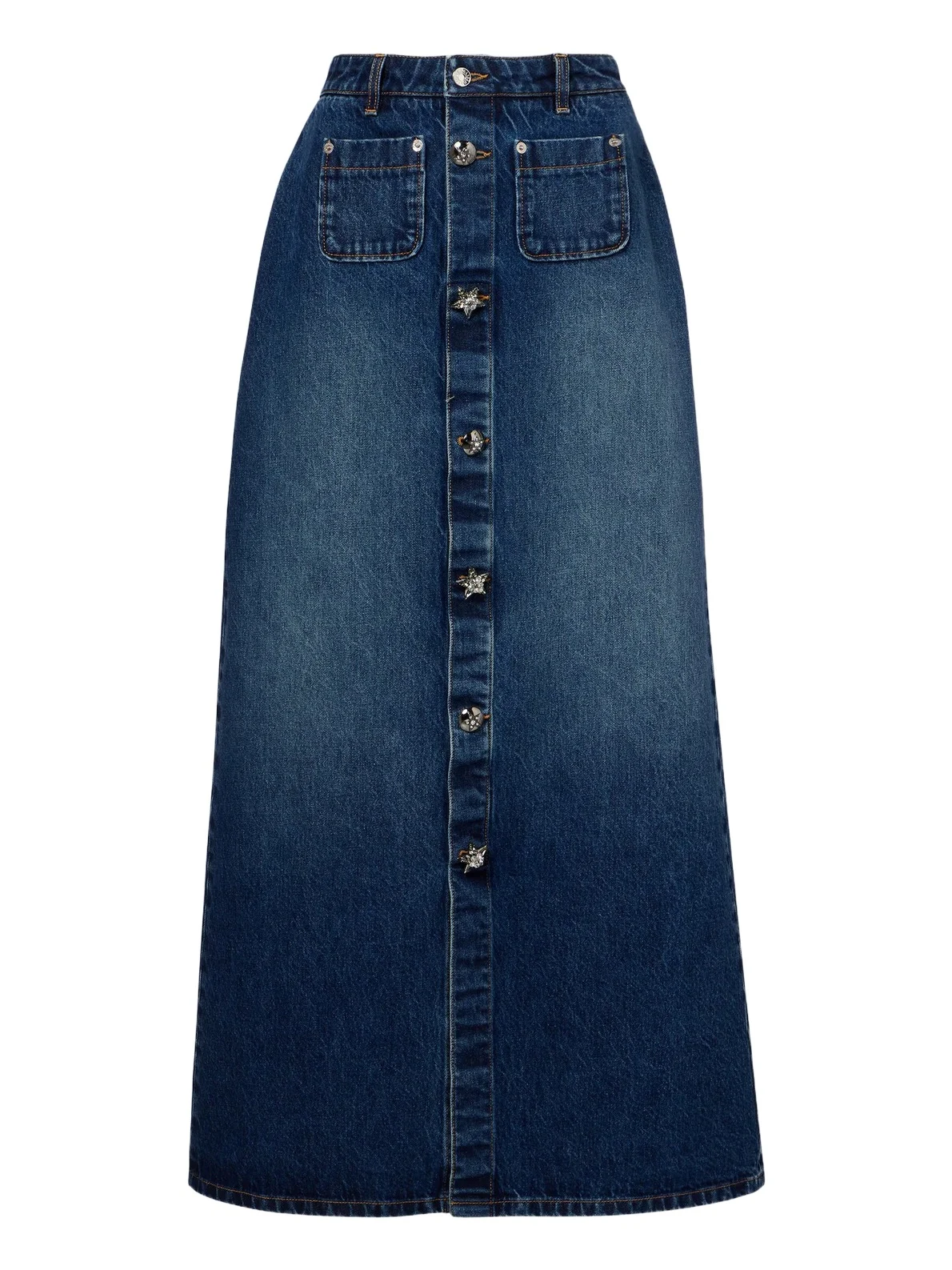 Dolce & Gabbana Embellished faded denim maxi skirt