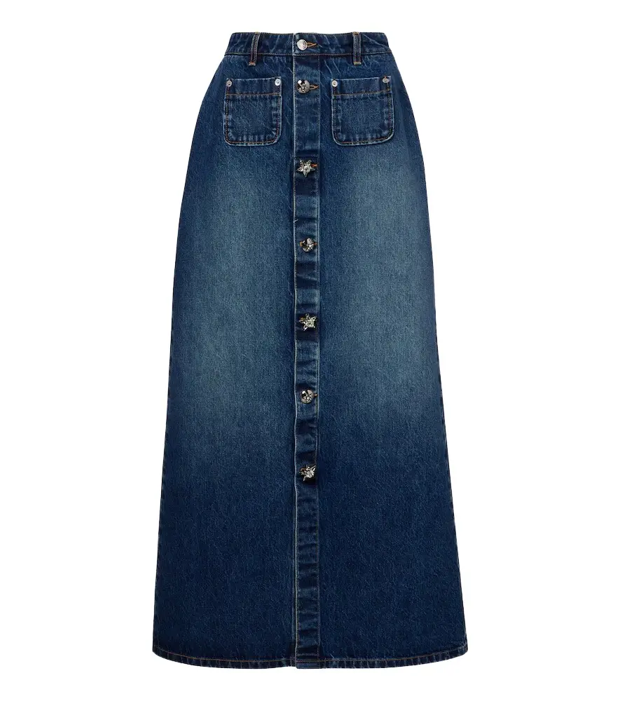 Embellished faded denim maxi skirt Embellished faded denim maxi skirt