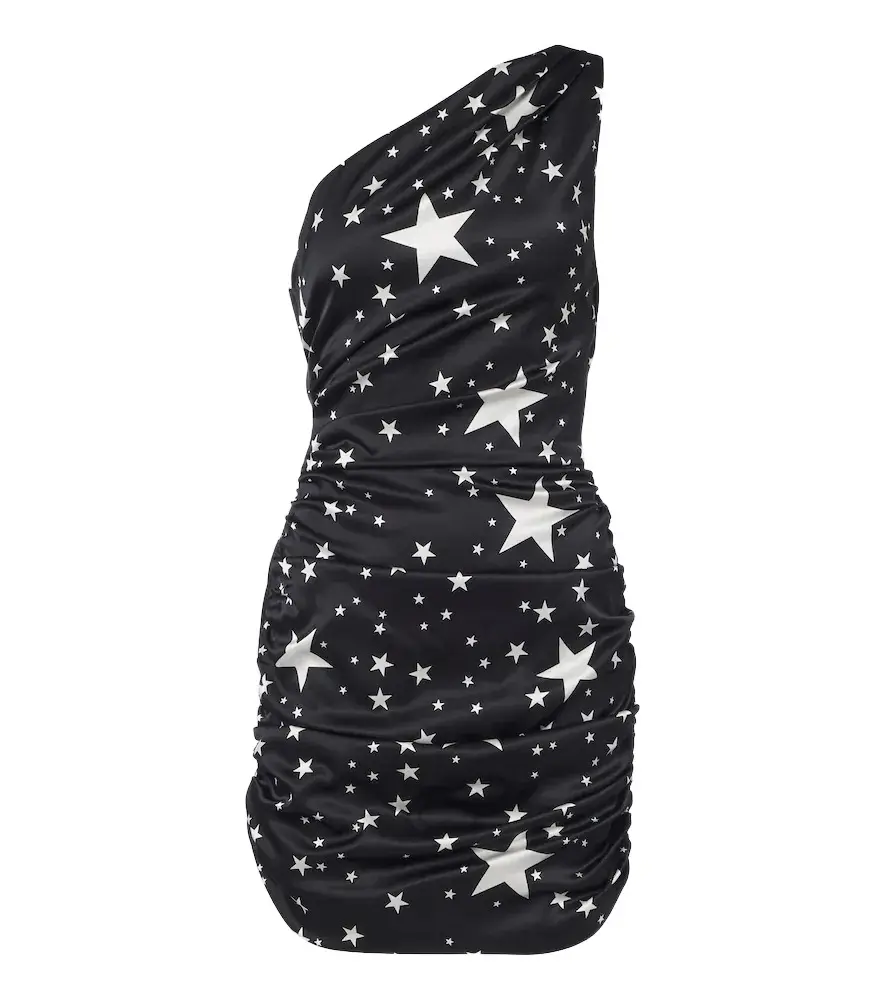 One-shoulder printed silk-blend minidress