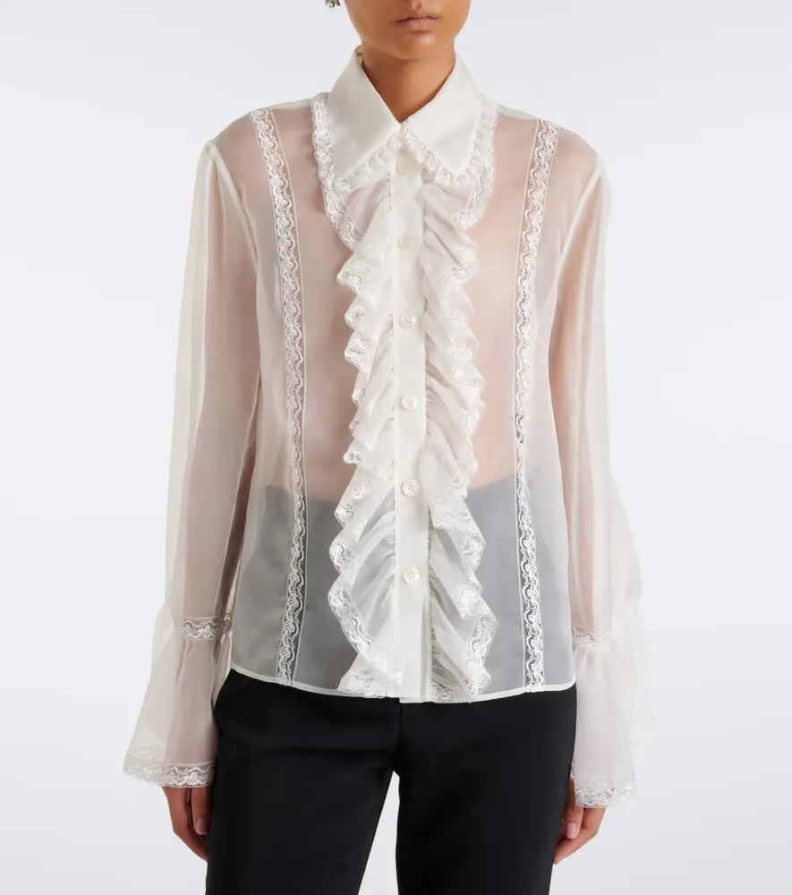 Dolce & Gabbana Lace-trimmed silk-blend chiffon blouse | Thumbnail 2 Dolce & Gabbana Lace-trimmed silk-blend chiffon blouse | Thumbnail 2