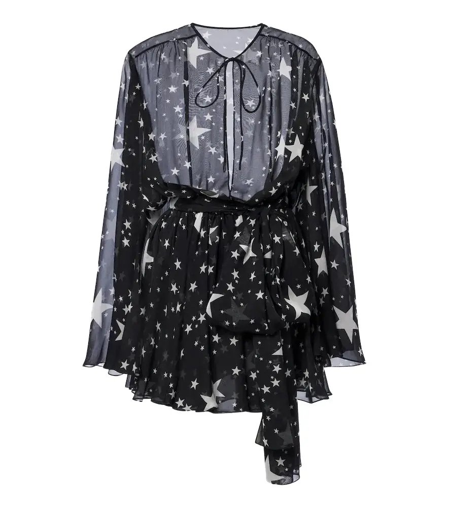 Belted printed silk chiffon minidress