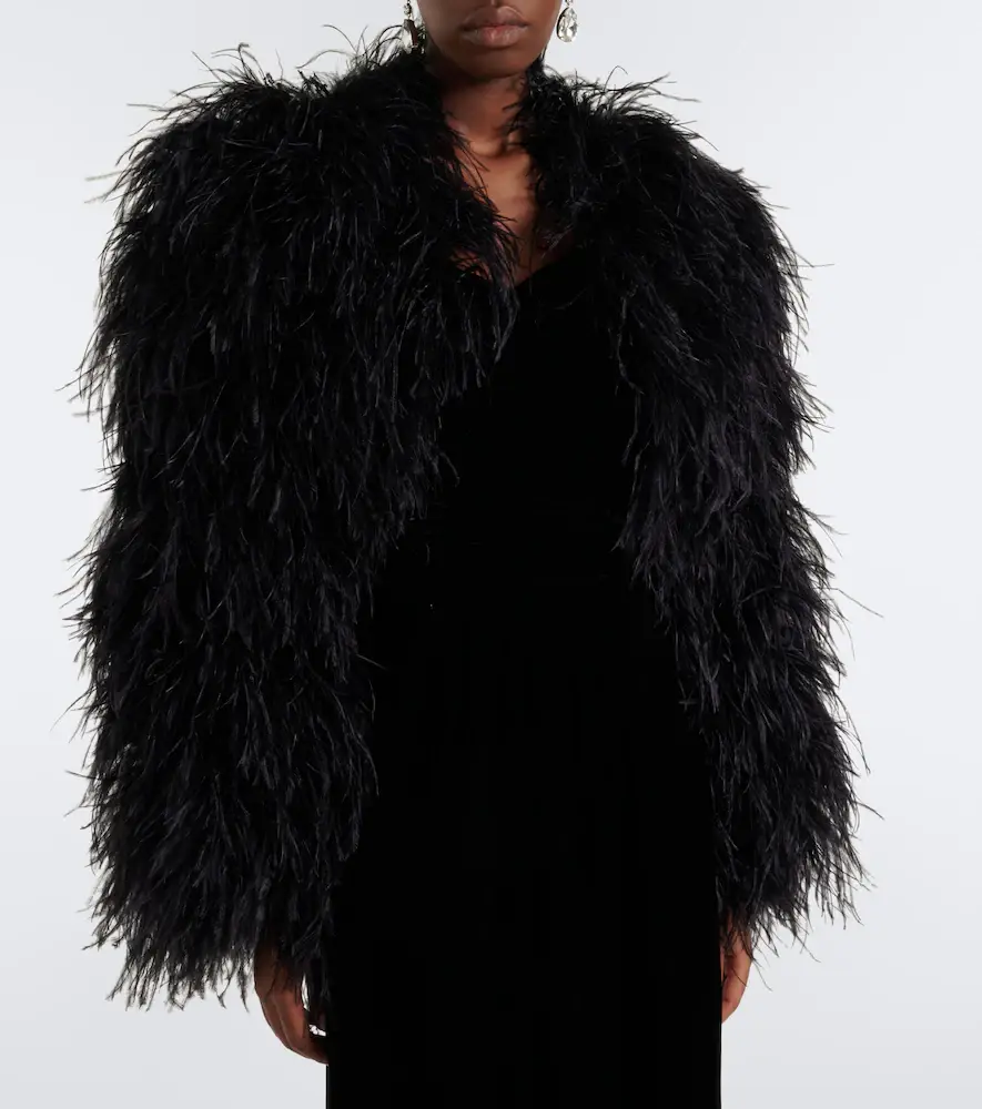 Dolce & Gabbana Cropped feather silk-blend jacket | Thumbnail 2