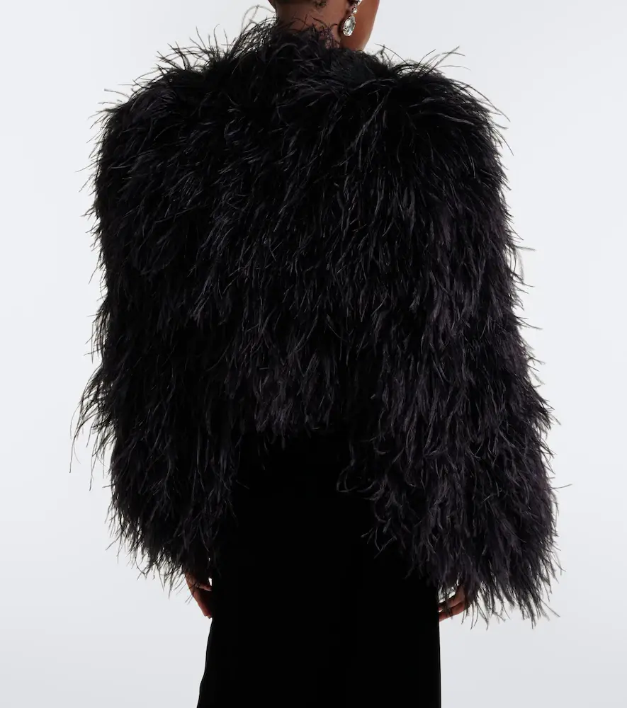 Dolce & Gabbana Cropped feather silk-blend jacket | Thumbnail 6