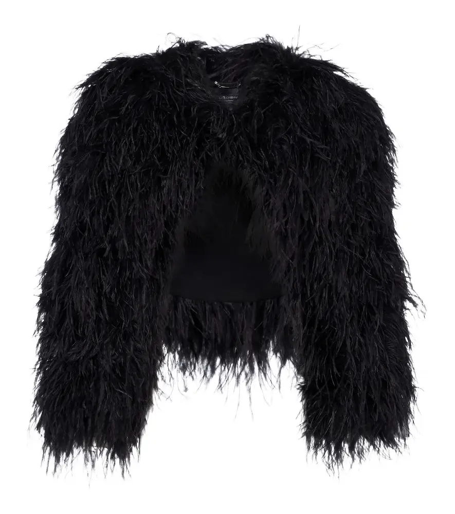 Cropped feather silk-blend jacket Cropped feather silk-blend jacket