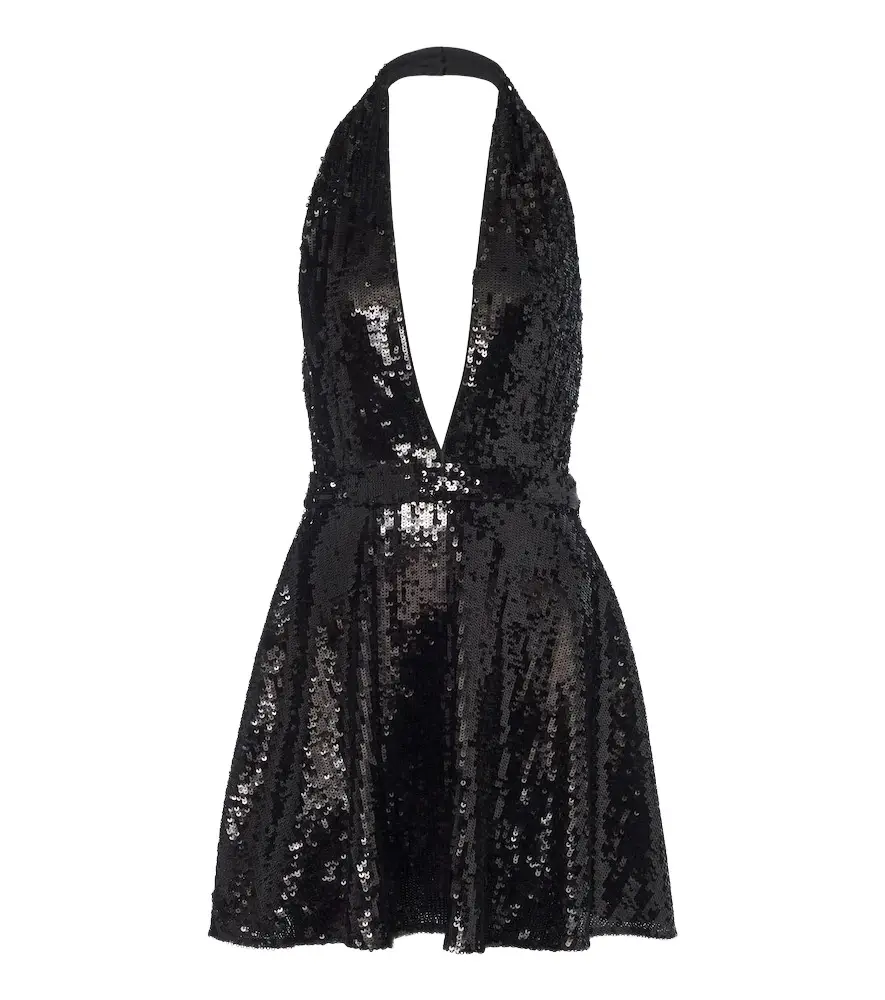 Sequined halterneck open-back minidress