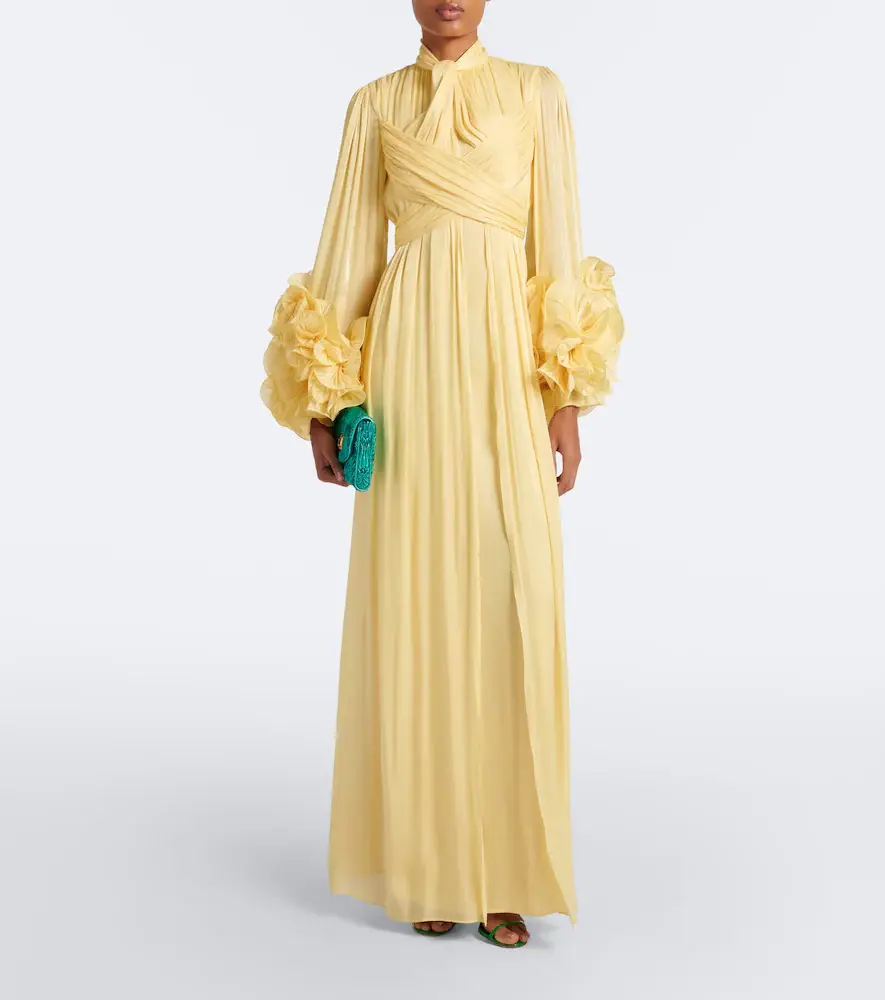 Costarellos Floral-appliqué plated Lurex georgette gown | Thumbnail 3
