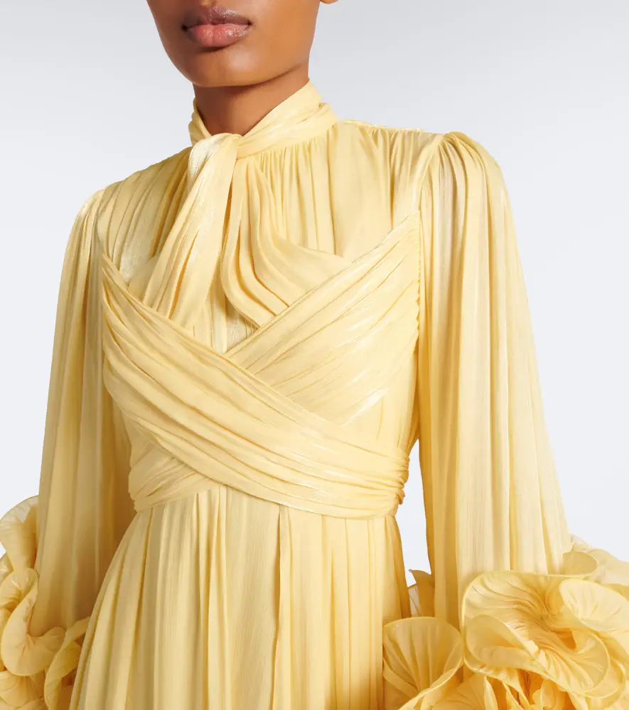 Costarellos Floral-appliqué plated Lurex georgette gown | Thumbnail 4